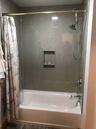Tub Shower Combo With Americast Tub And Onyx Collection Walls And Recessed Caddy In Dorian Bathroom Collections Onyx Bathroom Ideas Onyx Shower