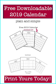 Simple Free Downloadable 2019 Calendar 2019 Calendar Calendar Calender Template