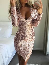 Long Sleeve Deep V Sequin Dress V Neck Cocktail Dress Party Dress Long Sleeve Casual Party Dresses