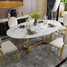 Oval Dining Table White Faux Marble Dining Table Modern 63 In 2020 Dining Table Marble Unique Dining Tables Oval Table Dining