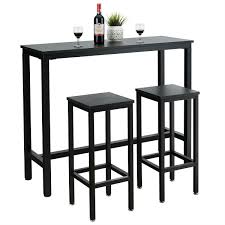 3 Pieces Bar Table Counter Breakfast Bar Dining Table With Stools Black In 2020 Bar Dining Table Bar Table Sets Bar Table