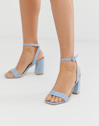 Raid Wink Pale Blue Square Toe Block Heeled Sandals 19 Asos Lookastic
