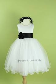 Black And White Junior Bridesmaid Dresses Comes With Guava Sash Flower Girl Dress White Wavy Bottom Dress With Black Sash Commun White Flower Girl Dresses Flower Girl Dresses Flower Girl