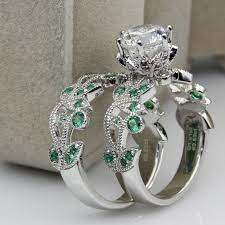 Emerald Ruby And Diamond Cosplay Costume Engagement Ring Etsy Diamond Alternative Engagement Ring Gothic Engagement Ring Wedding Ring Sets