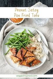 Peanut Satay Pan Fried Tofu Triangles Recipe Delicious Tofu Recipes Tofu