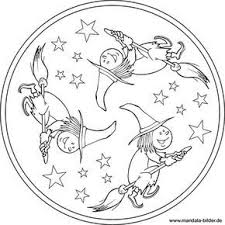 Mandala Mit Einer Kleinen Hexe Die Auf Ihrem Besen Reitet Halloween Ausmalbilder Halloween Bucher Faschingsdeko Basteln