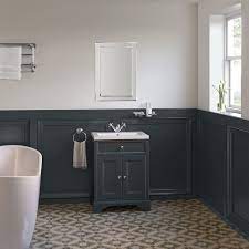 The vanity area also includes undermount sinks with chrome faucets, granby sconces, and luna programmable lit mirrors. 600mm Loxley Charcoal Vanity Unit Floor Standing Double Basin Vanity Unit Gray Double Vanity Basin Vanity Unit