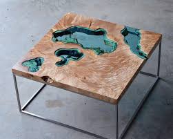 Wood Tables And Wall Art Embedded With Glass Rivers And Lakes By Greg Klassen Raw Wood Furniture Wood Furniture Diy Glass Wood Table