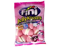 No pacote contém meia esfera na cor rosa e branco. Gomas Fini Beijos Morango 100 G Auchan