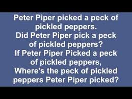 In this tongue twister, peter piper, you can work on your p's. Peter Piper Tongue Twister Youtube