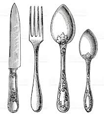 Vintage Silverware Knife Fork And Spoon Engraving On White Cuchara Y Tenedor Cuberteria Vintage Arte De Cocina