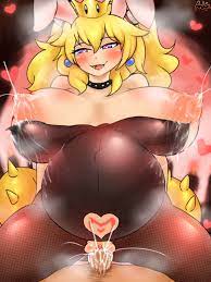<3 eyes 3:4 animal humanoid bodily fluids bowsette bunny costume  clothing costume crown cum cum in pussy cum inside duo female genderswap  genital fluids heart hi res huge belly