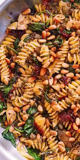 Fusilli With Spinach Artichokes Sun Dried Tomatoes Pine Nuts Vegetarian Pasta Dishes Pasta Dishes Health Dinner Recipes