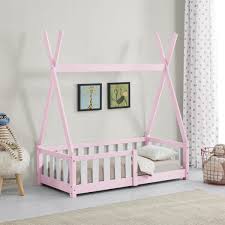 Lit cabane enfant original couchage 70 x 140 cm et un petit banc. Tipi Montessori Rose Pour Enfant 70x140 Cm Avec Barrieres Cielterre Commerce