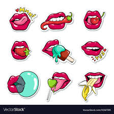 Set Of Female Mouths With Lipstick Cartoon Pop Art Style Vector Illustration Isolated On White Background Girl Lips With Ch Pop Art Lips Pop Art Lips Cartoon