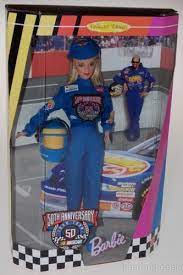 Rather than use logos from real companies. Mattel Barbie Doll 50th Anniversary Nascar Collector Edition Uniform Stand Nib Barbie Dolls Mattel Barbie Barbie