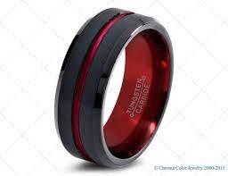 Mens Wedding Band Black Red Tungsten Ring Black Wedding Bands Colored Rings 6mm 8mm Mens Wedding Bands Black Unusual Wedding Rings Mens Wedding Rings Tungsten