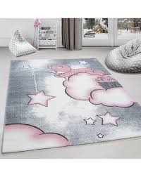 Waschbarer kinderteppich rosa prinzessin einhorn design my2523. Kinderteppich Kinderzimmer Teppich Bar Wolken Stern Angeln Grau Weiss Pink