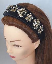 Black Padded Velvet Headband Silver Shourouk Gemstone Embellished Crystal  Rhinestone Women's Hairband Baroque Style Crown Tiara Fascinator