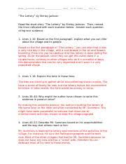 The lottery commonlit answer key pdf. The Lottery Guided Questions Collections Grade 10 Guiding Questions Collection 1 The Lottery By Shirley Jackson Read The Short Story The Lottery Course Hero