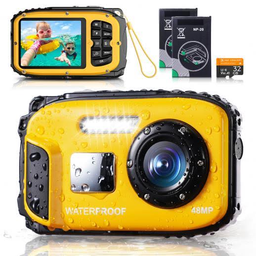 Waterproof Digital Camera for Kids Adults 16FT/5M Underwater 48MP for Snorkeling Swimming Kentfaith