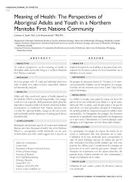 Pdf Meaning Of Health The Perspectives Of Aboriginal Adults And Youth In A Northern Manitoba First Nations Community