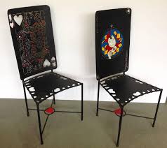 Painted Iron Playing Card Chairs The Joker And Queen Of Hearts 1stdibs Com Painted Chair Chair Antique Chairs