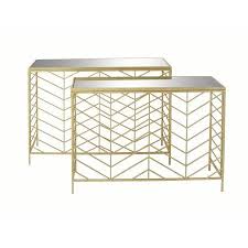 Decmode Set Of 2 Contemporary 30 And 32 Inch Textured Iron And Glass Mirror Rectangular Console Tables Gold Walmart Com Console Table Glass Console Table Decmode