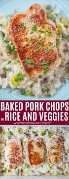 Bake 45 minutes then turn chops over and bake another 45 minutes. Baked Pork Chops With Rice Asparagus And Mushrooms Courtney S Sweets