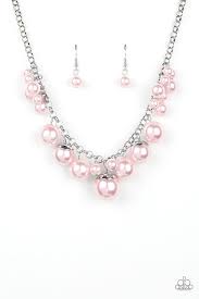 Paparazzi Broadway Belle Pink Pearl Silver Chain Necklace Earring Set Pink Necklace Belle Necklace Pink Pearl