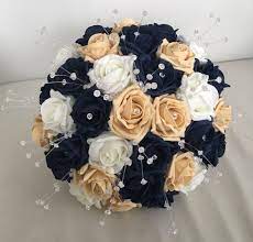 Maybe you would like to learn more about one of these? Wedding Flowers Navy Blue Gold Ivory Foam Rose Bride Bouquet Crystal Artificial
