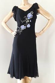 Sl Fashions Black Dress Sz 8 Embroidered Roses Flowers Dance Party Gored Skirt Slfashions Partycocktail Black Embroidered Dress Dresses Black Party Dresses