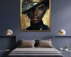 Abstract Portrait of an African Woman Yellow Grey Tones, Mounted Canvas  Print Ready to Hang