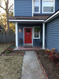 Check spelling or type a new query. Benjamin Moore Paint Britannia Blue Siding White Dove Trim And Heritage Red Door Exterior House Colors Blue House White Trim House Paint Exterior