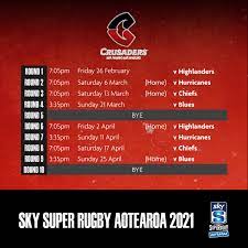 Super rugby in 2021 comprises three competitions in australia and new zealand: Super Rugby On Twitter Mark Your Calendars Crusadersrugby Fans Here Are Your Fixtures For 2021 Full Details Https T Co Gepzo7jwdv Skysuperrugbyaotearoa Https T Co Pfkbevwcdp
