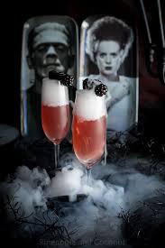Bride Of Frankenstein Cocktail Vanilla Blackberry Champagne Cocktail Recipe Halloween Party Drinks Halloween Cocktails Champagne Cocktail