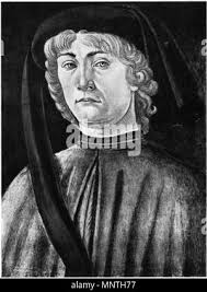 N/A. Portrait of Florentine explorer Amerigo Vespucci in a turban. Print by  Crispijn van de Passe the Elder. The legend around the portrait says  'AMERICVS VESPVTIVS FLORENTINVS TERRAE BRESILIANAE INVENTOR ET SUBACTOR',