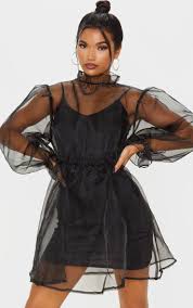 Black Organza Puff Sleeve Smock Dress Puff Sleeve Dresses Women Dress Online Puff Dress