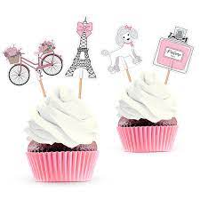 Amazon Com Paris Cupcake Cake Toppers Eiffel Tower Paris Themed Baby Shower Birthday Party Decorations Supplies 24 Pcs Grocery Gourmet Food