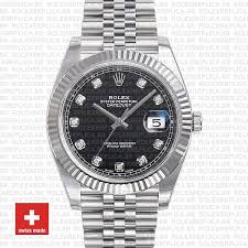 Mens rolex 36mm datejust diamond watch oyster steel band custom black dial 2 ct. Rolex Datejust 41 Black Diamond Dial Jubilee Rolex Replica