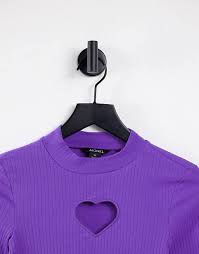 Monki Organic Cotton Cut Out Heart Long Sleeve Top In Purple Asos