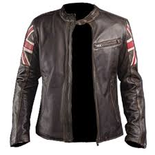 Mens Biker Vintage Motorcycle Cafe Racer Brown Real Leather Jacket With Uk Flag Cafe Racer Leather Jacket Best Leather Jackets Leather Jacket Men