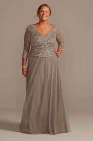 This gold beaded dress is featured as a rustic mother of the bride outfit idea. Plus Size Mother Of The Brides Dresses David S Bridal