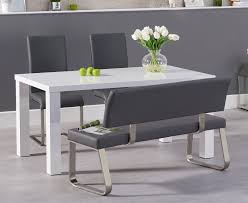 1/2/4/6 modern dining chairs eiffel inspired solid wood legs pu padded home. Atlanta 160cm White High Gloss Dining Table With Malaga Chairs And Malaga Grey Bench Atlanta