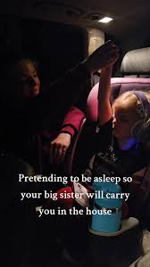 After a long day at the football field, little sis pretended to fall asleep 