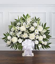 White and creams are the more common colors in funeral arrangements, but since flowers bring life to any place they are added, some people don't see the need to hold back on the. White Sympathy Floor Basket At From You Flowers