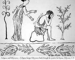 Image of Odyssey Book 5 classical art Hermes Calypso Odysseus raft