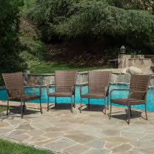 Noble House Littleton Mixed Mocha Wicker Outdoor Stacking Lounge Chairs 4 Pack 66854 The Home Depot Lounge Chair Outdoor Outdoor Wicker Chairs Patio