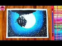 Easy Oil Pastel Drawing For Beginners Flying House Moonlight Scenery How to draw moonlight waterfall scenery with oil pastels step by step. easy oil pastel drawing for beginners