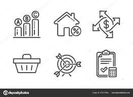 Payment Exchange Loan House And Target Icons Set Shopping